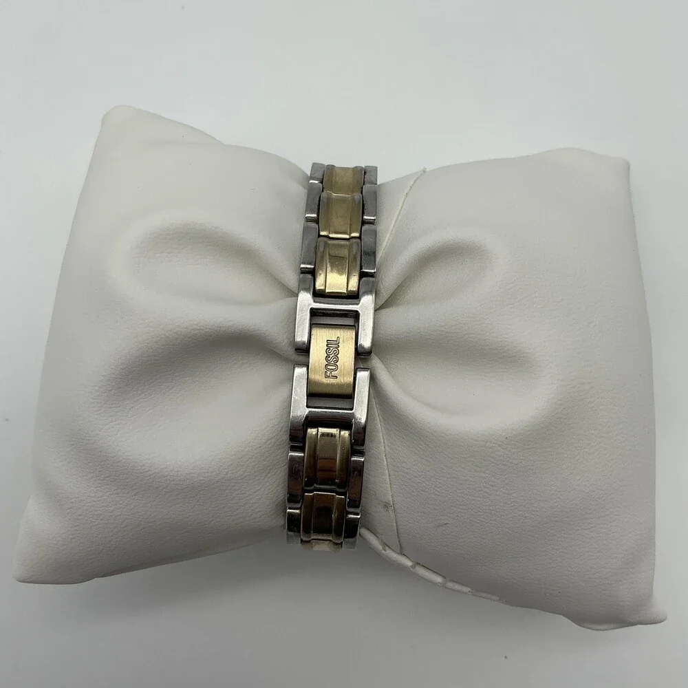 Fossil ES-2123 Womens Watch 20mm Silver Two Tone Crystal New Battery 5.75